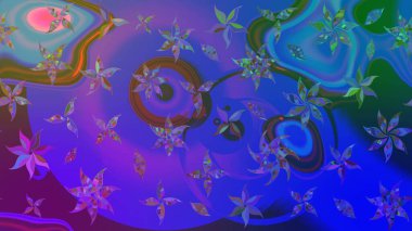 Suluboya çiçekli çiçek deseni. Raster illüstrasyonu. Mavi ve mor renkli güzel tekstil.