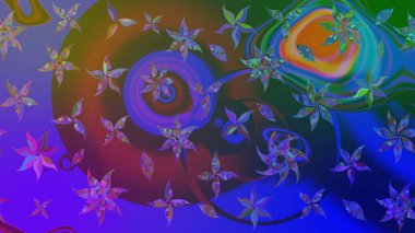 Küçük çiçekteki sevimli çiçek deseni. Raster deseni. Yumuşak, yaz çiçekleri mor ve mavi renklerde. Raster illüstrasyonu.