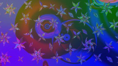 Çizim çiçek deseni duvar kâğıdı olarak kullanılabilir. Mor ve mavi renkte çiçekler. Raster illüstrasyonu.