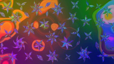 Sevimli çiçek raster deseni. Mavi ve yeşil renkli çiçekler. Renkli Bahar Teması eskiz kalıbı. Düz Çiçek Elementleri Tasarımı.