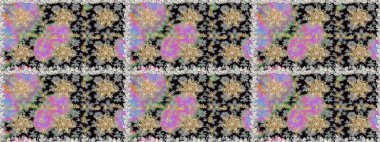 Raster Golden Mehndi kusursuz desen. Gri ve siyah renkte desen. Kına dövmeli süs çiçekleri, altın çıkartmalar, mehndi ve yoga tasarımı, kartlar ve parmak izleri..