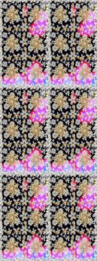 Raster illüstrasyonu. Doğu tarzı arabesk. Raster altın desen. Kusursuz altın desenli bukleler. Altın elementli nötr ve siyah renkler.