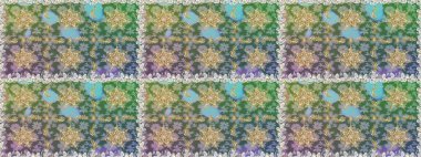 Raster oryantal süs. Gri ve yeşil renklerdeki altın desenli altın elementler. Kusursuz altın desen.