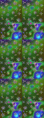 Modern çiçek arkaplanı. Halk tarzı. Parlak renkli çiçekleri ve yeşil ve mavi renkli yaprakları olan harika bir çiçek deseni. Moda baskıları için zarif bir şablon.