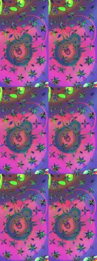 Çiçekli zambakların eskiz geçmişi. Çiçek tasarımı için inanılmaz bir kolaj cenneti tarzı. Parlak çiçekli kolaj çiçekleri pembe ve mor.