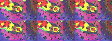 Raster illüstrasyonu. Mor ve pembe renkte çiçekler. Küçük çiçekte sevimli çiçek deseni var..