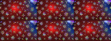 Çiçekli karalama şeklinde Raster çiçek deseni. Raster illüstrasyonu. Nazikçe, yaz çiçekleri kırmızı ve kahverengi renklerde.