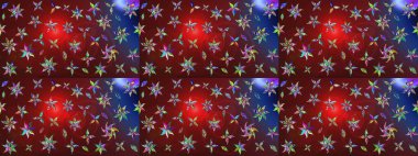 Çiçekli karalama şeklinde Raster çiçek deseni. Raster illüstrasyonu. Nazikçe, yaz çiçekleri kırmızı ve kahverengi renklerde.