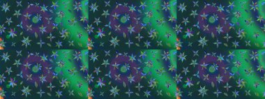 Raster illüstrasyonu. Raster illüstrasyonu. El yapımı çiçek ve bitki koleksiyonu. Eskiz stili yeşil ve mavi renkler. Şirin karalamalı çiçek deseni çiz..