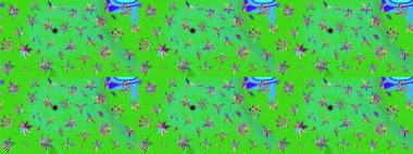 Yumuşak, bahar çiçekleri yeşil ve mavi renklerde. Raster illüstrasyonu. Raster çiçek desenli ve çiçekli..