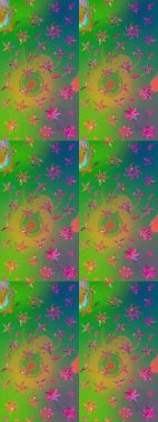 Hediye ambalaj kağıdı, tebrik kartları, posterler ve pankart tasarımı. Yeşil ve mavi renkte çiçekler. Raster düz çiçek çizim deseni.