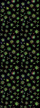 Raster Güzel kumaş deseni. Raster suluboya deseni, narin çiçekler, siyah ve yeşil çiçekler, tebrik kartı şablonu..