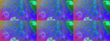 Mavi ve mor renkli yapraklı yabani çiçekler. Raster illüstrasyonu. Suluboya, elle çizilmiş. Taslak arkaplan deseni.