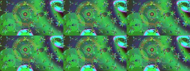 Yeşil ve mor renkli çiçekler. Küçük çiçekte sevimli çiçek deseni var..