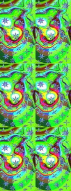 Raster illüstrasyonu. Mavi ve yeşil renkli çiçekler. Çiçek desenli çizim. Raster illüstrasyonu. Asya tekstil tarzında.