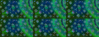 El çizimi. Güzel kumaş deseni. Raster illüstrasyonu. Çiçekler, dallar, otlar ve çiçekler.