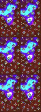 Renkli Yaz Temalı eskiz kalıbı. Düz Çiçek Elementleri Tasarımı. Sevimli çiçek raster deseni. Kahverengi ve mor renkte çiçekler.