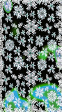 Raster - stok. Yapraklı çiçekler ve papatya çiçekli siyah ve gri renkler. Kusursuz arkaplan deseni.