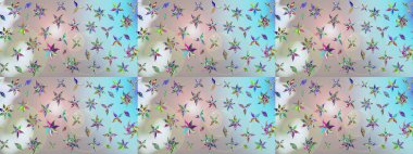 Yumuşak, bahar çiçekli arka plan. Çiçekli karalama şeklinde Raster çiçek deseni. Gri ve nötr renkte çiçekler.