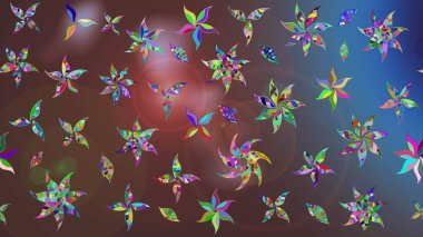 Üzerinde gelincikler ve vadi zambakları olan renkli çiçek desenli nakış deseni. Tekstil tasarımı için geleneksel Raster çiçek buketi kahverengi ve mavi renklerde.