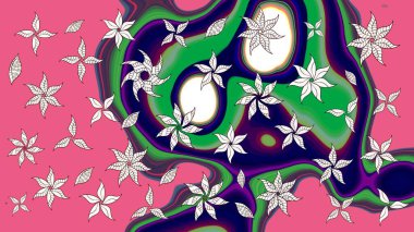 Pembe renkli Asya tekstili. Suluboya çiçekli çiçek deseni. Raster illüstrasyonu.