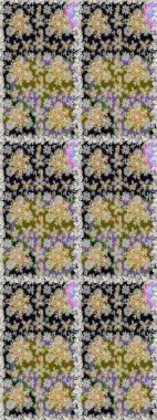 Damask arkaplanı. Altın çiçekli, pürüzsüz desen. Barok tarzında altın çiçekli süs. Gri ve nötr renklerdeki altın element.