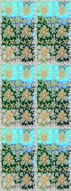 Doğu tarzı arabesk. Raster illüstrasyonu. Raster altın desen. Altın elementli nötr ve mavi renkler. Kusursuz altın desenli bukleler..