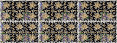 Süslü dantel iz sürücü. Çiçekli süslemeli, pürüzsüz bir desen. Doğu tarzında klasik tasarım öğesi. Duvar kâğıdı için altın süslü bir illüstrasyon. Gri, siyah renkler üzerine geleneksel Arapça dekor