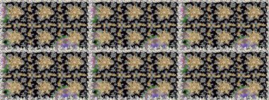 Gri ve siyah renklerde altın elementlerle kusursuz desen. Raster oryantal süs. Kusursuz altın desen.