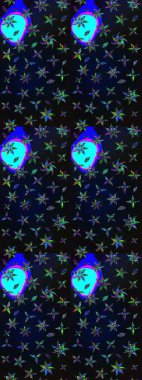 Raster illüstrasyonu. El çizimi çiçekli soyut çizim kalıbı. Siyah ve gri renkte çiçekler.