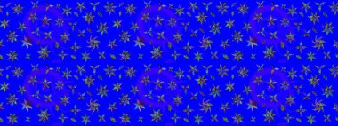 Raster illüstrasyonu. Yeşil ve mavi renkte çiçekler. Küçük çiçekte sevimli çiçek deseni var..