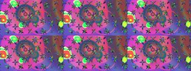 Renkli Bahar Teması eskiz kalıbı. Çiçek deseni. Düz Çiçek Elementleri Tasarımı. Raster çizimi. Güzel kumaş deseni..