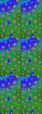 Raster illüstrasyonu. Yeşil ve mavi renkte çiçekler. Asya tekstil tarzında. Çiçek desenli çizim. Raster illüstrasyonu.