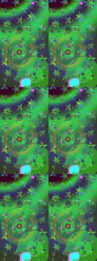 Millefleur 'lar. Küçük yeşil, mor ve çiçeklerle oldukça eski bir besin torbası deseni. Tekstil, kumaş, kapaklar, duvar kağıtları, baskı, paket, koleksiyon defteri, örgü, dekupaj için çiçek arkaplanı..