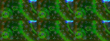 Yeşil ve mavi renklerde. Raster illüstrasyonu. Güzel kumaş deseni. Raster illüstrasyonunda çiçek deseni çizimi.