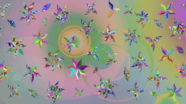 Raster illüstrasyonundaki çiçek desenli çizim. Tarafsız ve yeşil renkte çiçekler.