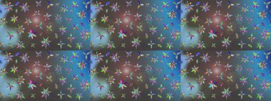 Renkli desenli eskiz deseni, mavi ve gri çiçekler ve dekoratif elementler. Eskiz geçmişi. Raster illüstrasyonu. Kumaş, tekstil, duvar kağıdı baskısı için. Antika retro tarzı.