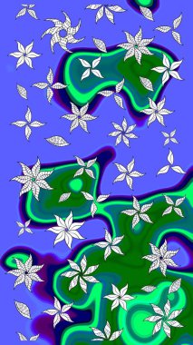 Mavi ve yeşil renkte çiçekler olan çiçek deseni çiz. Suluboya tarzında mavi ve yeşil renkte çiçekler.