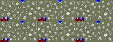 Raster Floral Illustration, Asyalı tekstil. Yeşil ve beyaz renkli etnik çiçeklerle zarif bir eskiz deseni.