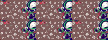 Renkli çizim kalıbı. Çiçek duvar kâğıdı. Raster illüstrasyonu. Çiçek arkaplan. Kahverengi ve nötr renklerde şirin tekstil.