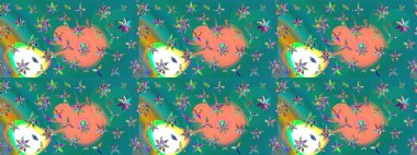 Raster illüstrasyonu. Bahar çiçekleriyle güzel bir çiçek deseni çizmişsin. Güzel kumaş deseni.