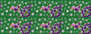 Düz Çiçek Elementleri Tasarım Raster illüstrasyonu. Renkli Bahar Teması eskiz kalıbı. Çiçek desenli eskiz. Yeşil renkte çiçekler.