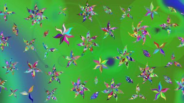 Millefleur 'lar. Oldukça eski bir besin torbası deseni, küçük yeşil renkte, çiçekler. Tekstil, kumaş, kapaklar, duvar kağıtları, baskı, paket, koleksiyon defteri, örgü, dekupaj için çiçek arkaplanı..