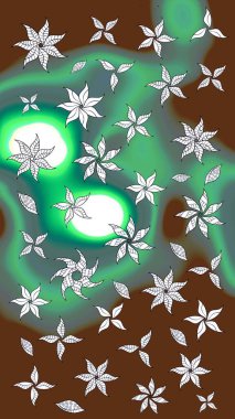 Renkli Bahar Teması eskiz kalıbı. Süslü kumaş deseni. Raster illüstrasyonundaki çiçek desenli çizim. Düz Çiçek Elementleri Tasarımı.