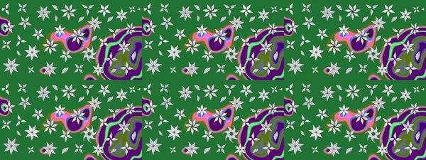 Düz Çiçek Elementleri Tasarım Raster illüstrasyonu. Renkli Bahar Teması eskiz kalıbı. Çiçek desenli eskiz. Yeşil renkte çiçekler.