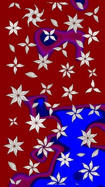 Kırmızı ve mavi renkte çiçekler. Çiçekli karalama şeklinde Raster çiçek deseni. Nazik, sevimli çiçek arkaplanı..