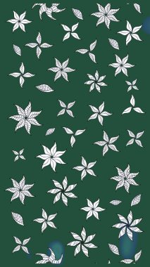 Raster - stok. Yapraklı çiçekler ve yeşil ve tarafsız renklerde papatya çiçekleri. Taslak arkaplan deseni.