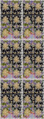 Gri ve siyah renkte desen. Kına dövmeli süs çiçekleri, altın çıkartmalar, mehndi ve yoga tasarımı, kartlar ve parmak izleri. Raster altın mehndi kusursuz desen.