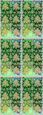 Yeşil ve nötr renklerde desen. Raster Golden Mehndi kusursuz desen. Kına dövmeli süs çiçekleri, altın çıkartmalar, mehndi ve yoga tasarımı, kartlar ve parmak izleri..