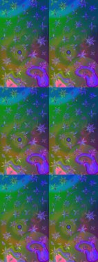 Yeşil ve mavi renkli etnik çiçekli zarif eskiz deseni. Raster Çiçek İllüstrasyonu güzel tekstil..